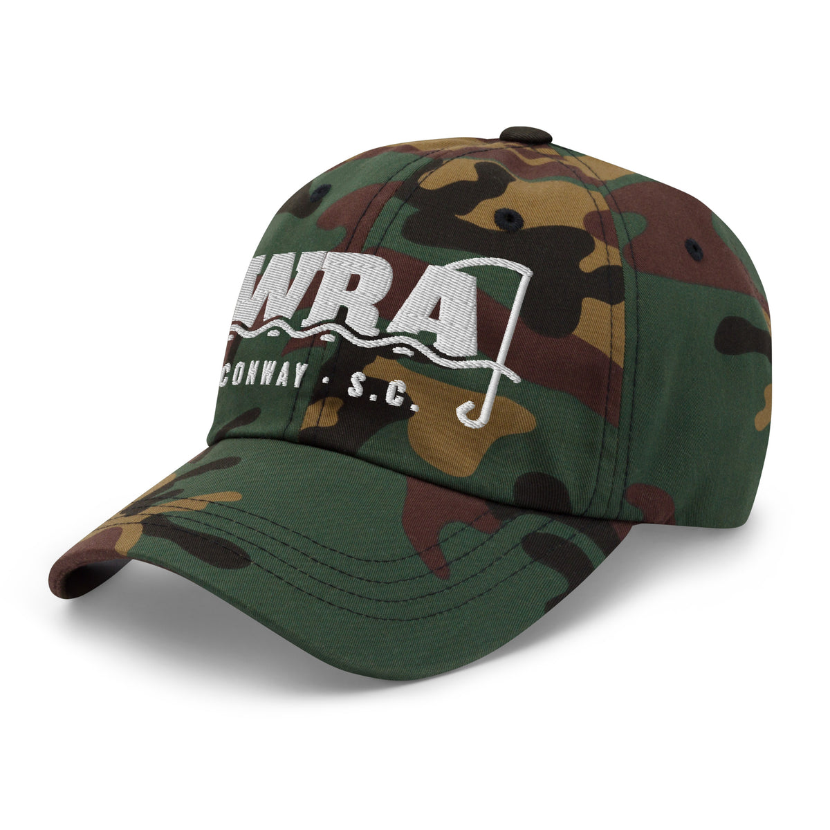 Waccamaw River Camo Dad Hat, Green Camo, left front