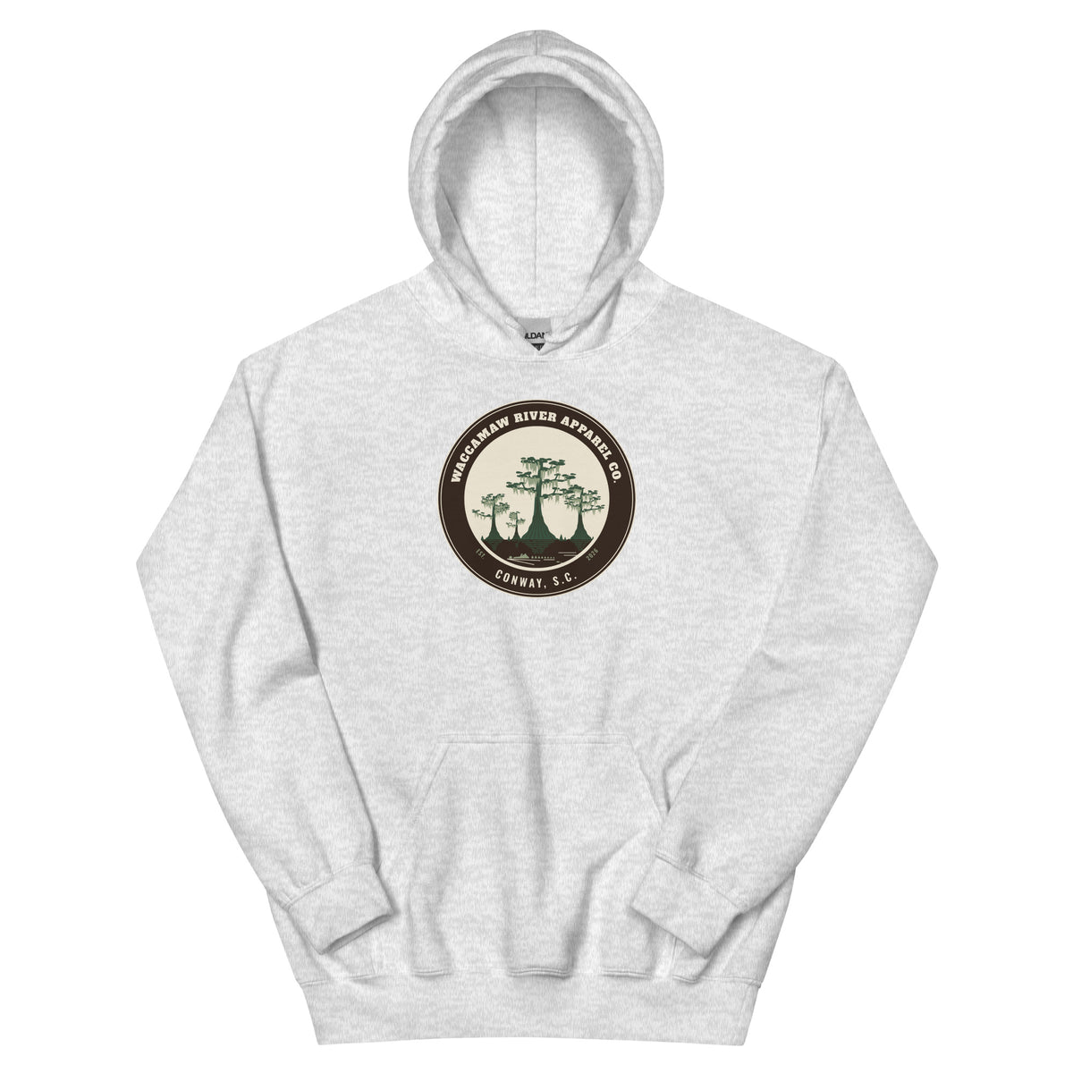 Waccamaw River Circle Badge Hoodie, Ash, front