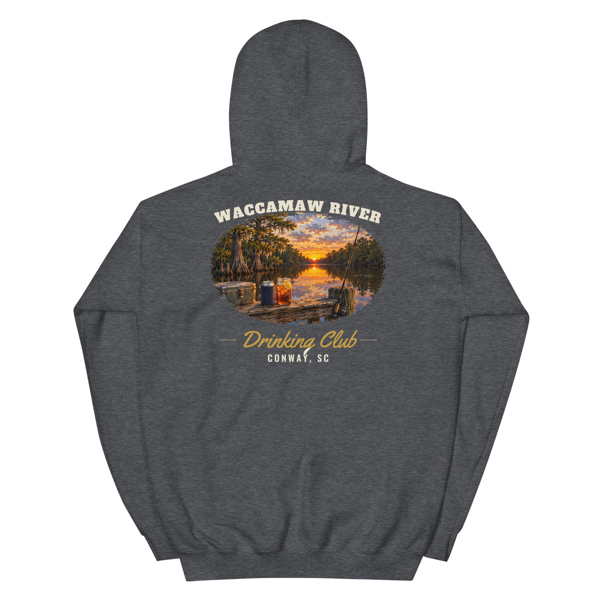 Waccamaw River Drinking Club Hoodie, Dark Heather, back
