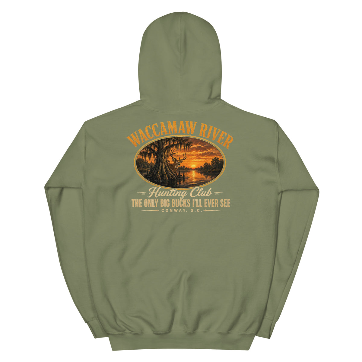 Waccamaw River Hunting Club Hoodie, Military Green, back