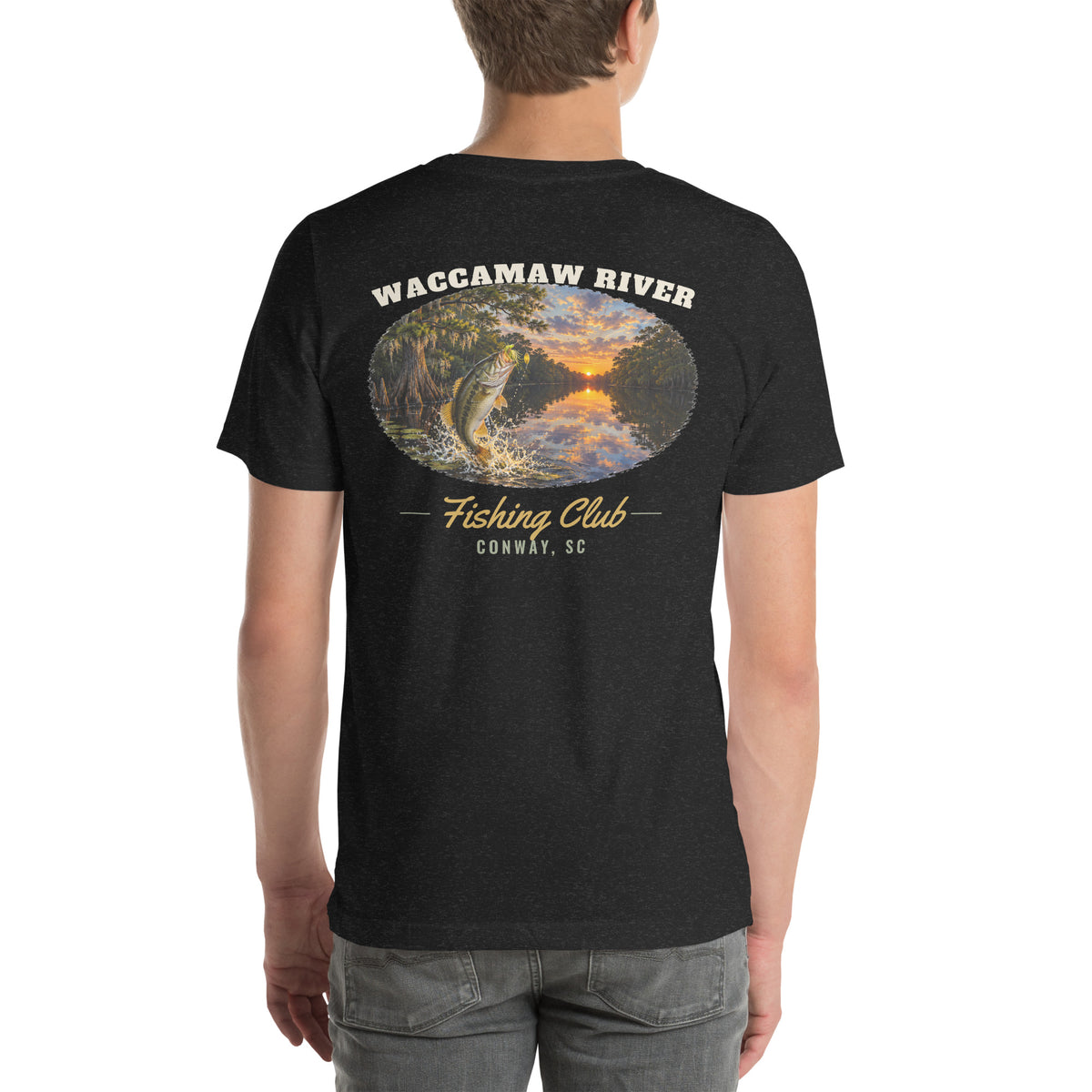 Waccamaw River Fishing Club Tee, Black Heather, back