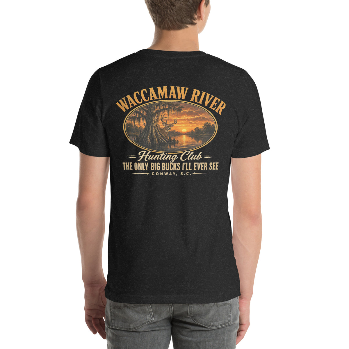 Waccamaw River Hunting Club Tee, Black Heather, back