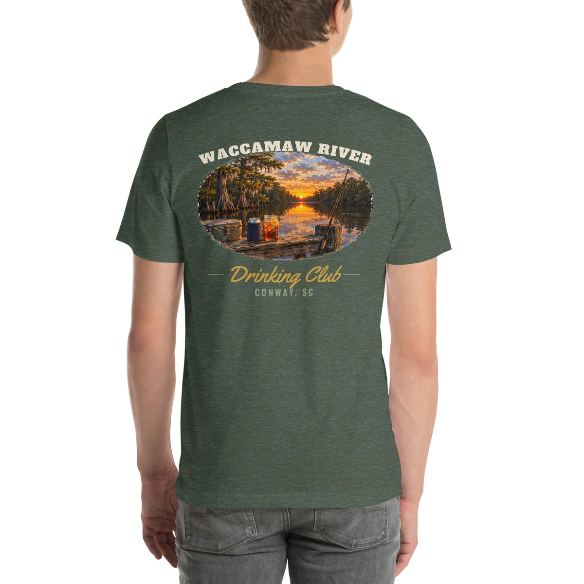 Waccamaw River Drinking Club Tee, Heather Forest, back