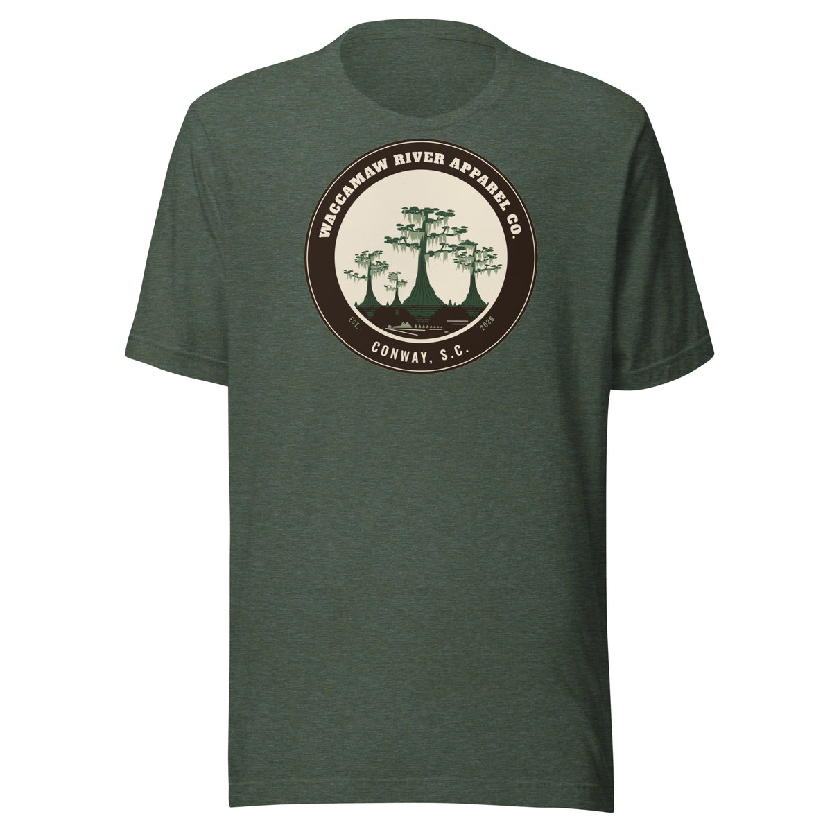 Waccamaw River Circle Badge Tee, Heather Forest, front