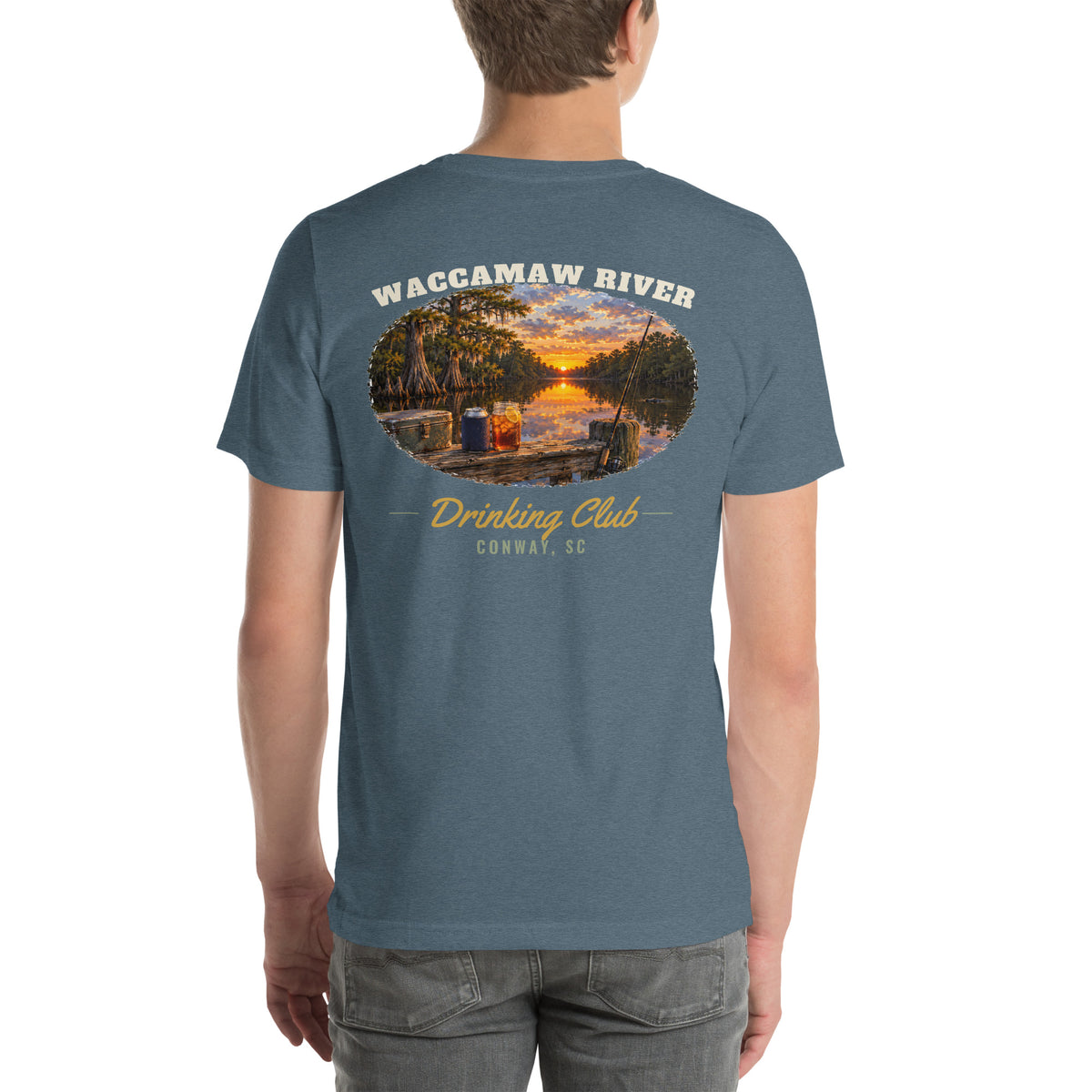 Waccamaw River Drinking Club Tee, Heather Slate, back