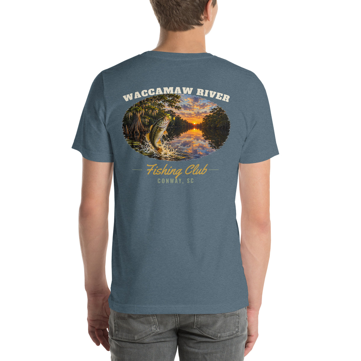 Waccamaw River Fishing Club Tee, Heather Slate, back