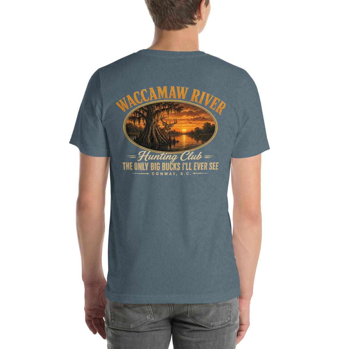 Waccamaw River Hunting Club Tee, Heather Slate, back