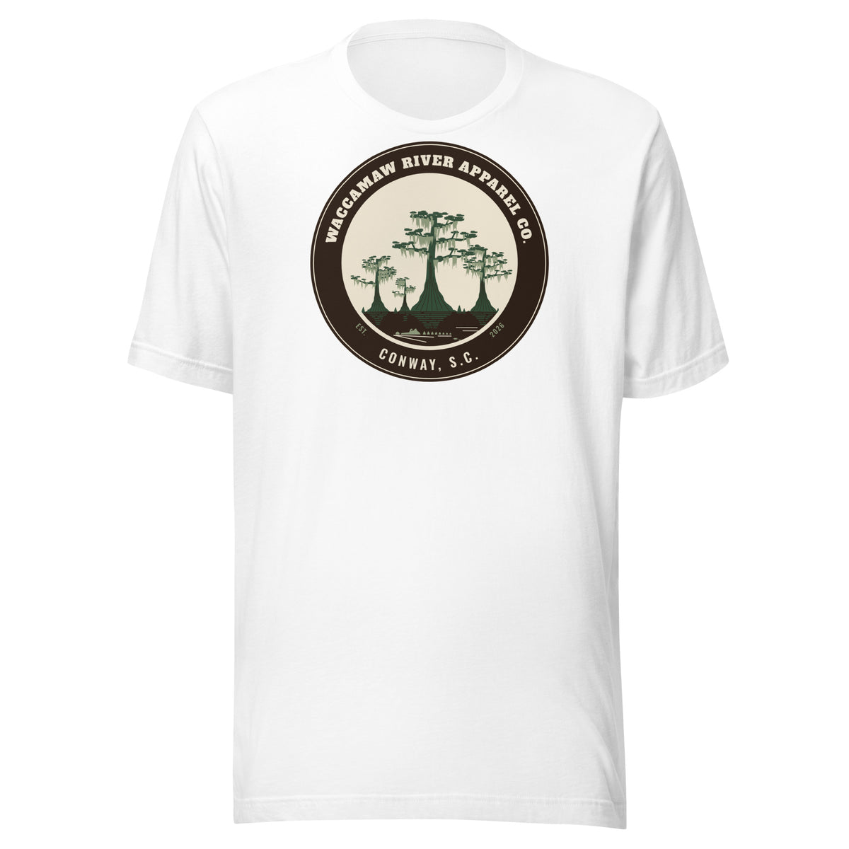 Waccamaw River Circle Badge Tee, White, front